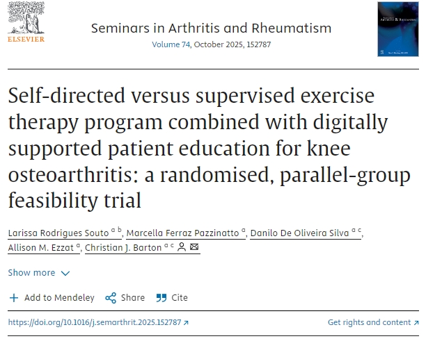 自我指導(dǎo)與監(jiān)督運(yùn)動療法計(jì)劃結(jié)合數(shù)字化支持患者教育治療膝關(guān)節(jié)骨性關(guān)節(jié)炎：一項(xiàng)隨機(jī)、平行組可行性試驗(yàn)