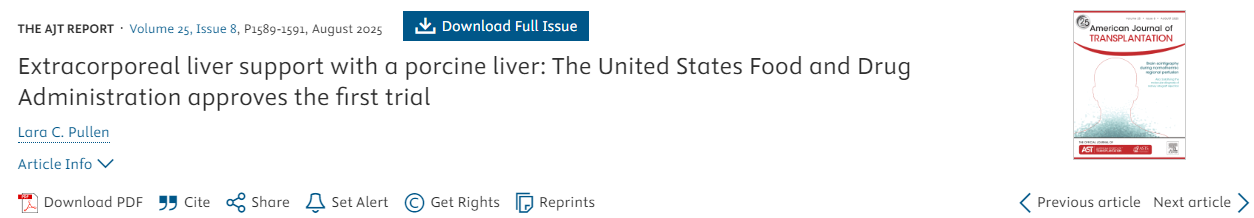 利用豬肝進行體外肝臟支持：美國食品藥品監(jiān)督管理局批準首例試驗