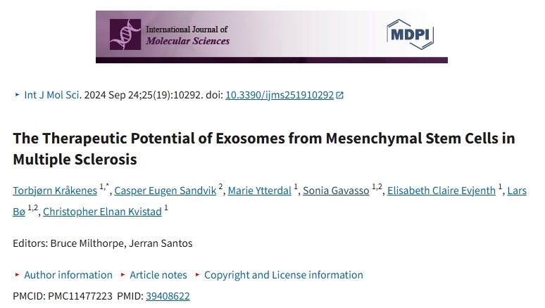 間充質(zhì)干細(xì)胞外泌體在多發(fā)性硬化癥中的治療潛力 間充質(zhì)干細(xì)胞外泌體在多發(fā)性硬化癥中的治療潛力