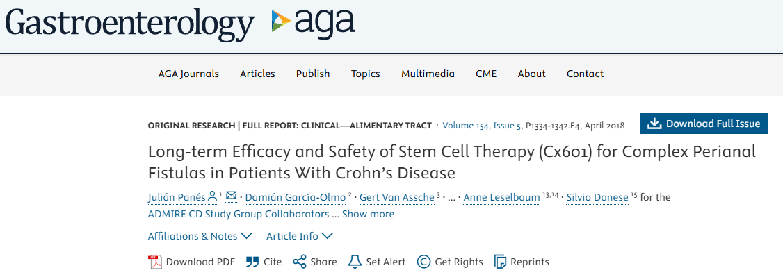 干細胞療法（Cx601）治療克羅恩病患者復雜性肛周瘺的長期療效和安全性