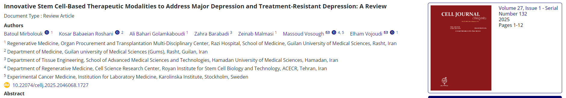 創(chuàng)新干細(xì)胞療法治療重度抑郁癥和難治性抑郁癥：綜述