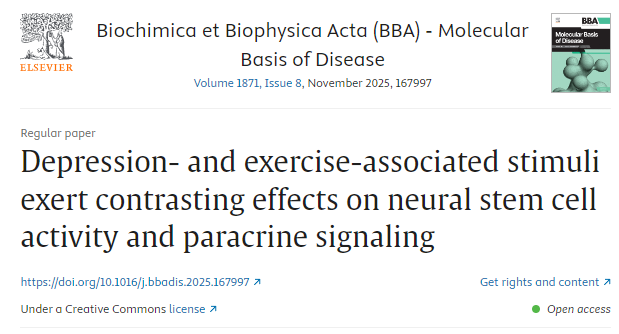 抑郁和運動相關(guān)的刺激對神經(jīng)干細(xì)胞活性和旁分泌信號傳導(dǎo)產(chǎn)生截然相反的影響