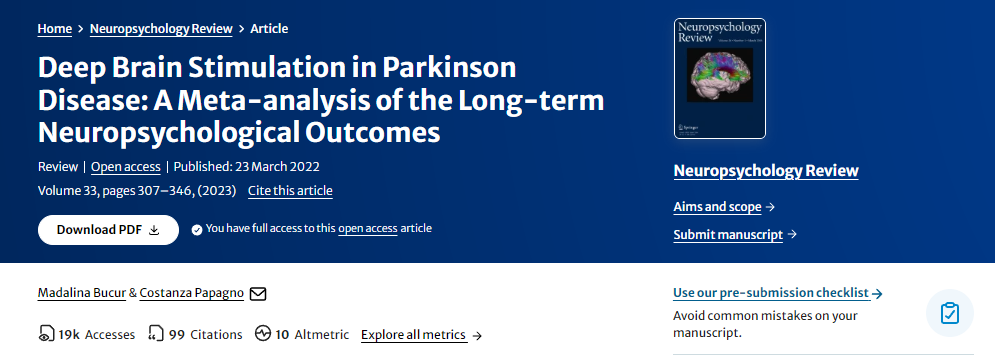 帕金森病的深部腦刺激:長期神經(jīng)心理學(xué)結(jié)果的薈萃分析 帕金森病的深部腦刺激:長期神經(jīng)心理學(xué)結(jié)果的薈萃分析