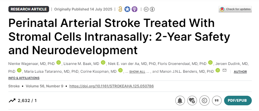 經(jīng)鼻基質(zhì)細胞治療圍產(chǎn)期動脈卒中：2年安全性和神經(jīng)發(fā)育
