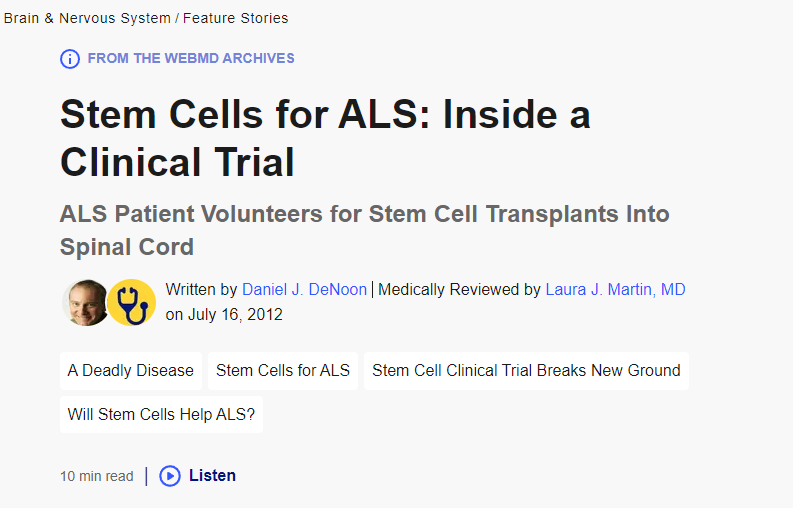 干細(xì)胞治療 ALS:臨床試驗內(nèi)幕 干細(xì)胞治療 ALS:臨床試驗內(nèi)幕