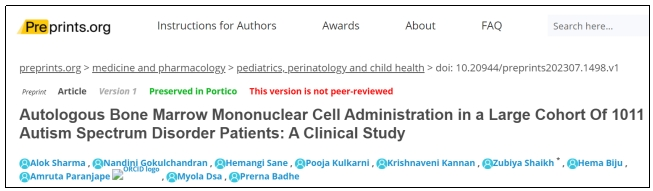 自體骨髓單核細(xì)胞在1011名自閉癥譜系障礙患者中的應(yīng)用:一項(xiàng)臨床研究 自體骨髓單核細(xì)胞在1011名自閉癥譜系障礙患者中的應(yīng)用:一項(xiàng)臨床研究