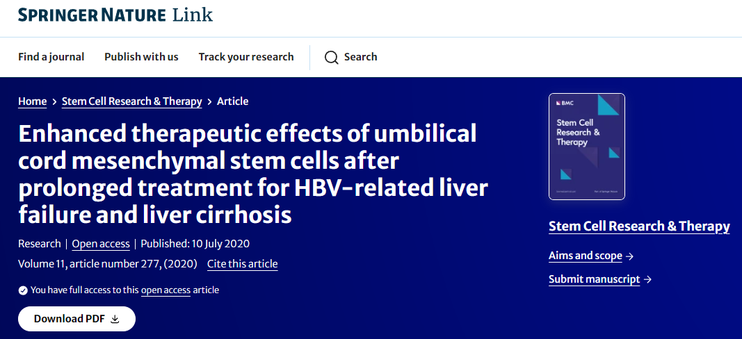 臍帶間充質(zhì)干細(xì)胞對(duì)乙肝相關(guān)肝衰竭和肝硬化長(zhǎng)期治療的增強(qiáng)治療效果