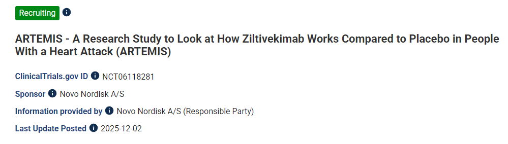 ARTEMIS——一項(xiàng)研究，旨在比較齊爾蒂維單抗與安慰劑在心臟病患者中的療效（ARTEMIS）