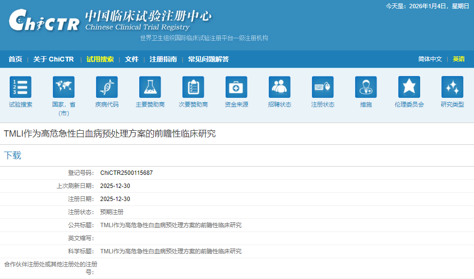 TMLI作為高危急性白血病預處理方案的前瞻性臨床研究