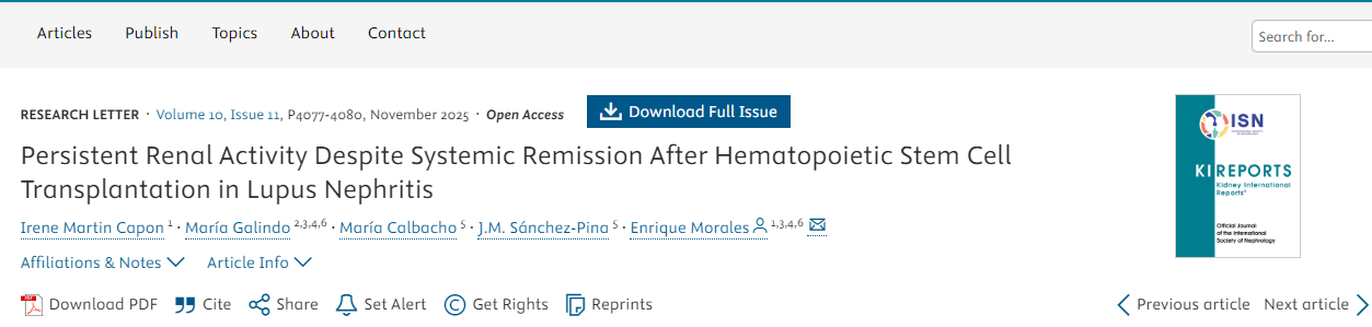 狼瘡性腎炎患者接受造血干細(xì)胞移植后，盡管全身癥狀緩解，但腎臟活動(dòng)仍持續(xù)存在