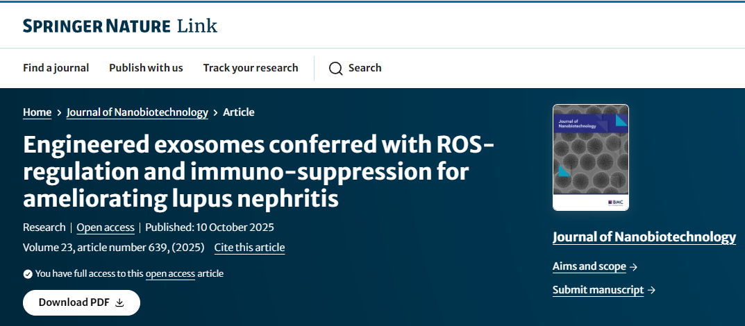 工程化外泌體通過(guò)調(diào)節(jié)活性氧和免疫抑制作用改善狼瘡性腎炎