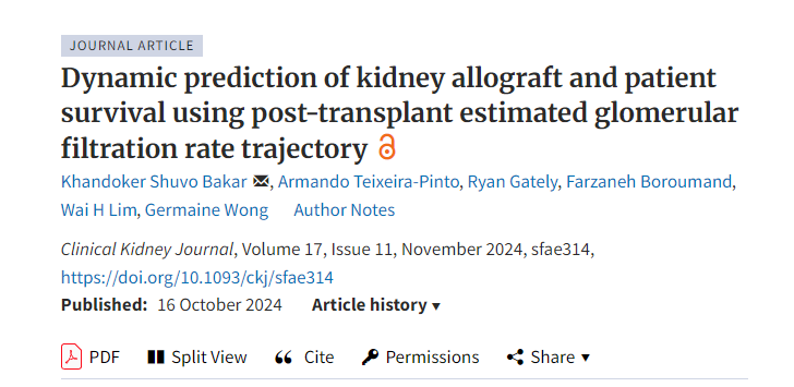 利用移植后估計腎小球濾過率軌跡動態(tài)預(yù)測腎移植和患者生存率