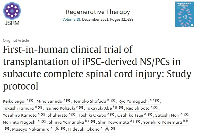 首次人體臨床試驗：移植誘導(dǎo)多能干細胞來源的神經(jīng)干細胞/祖細胞治療亞急性完全性脊髓損傷：研究方案
